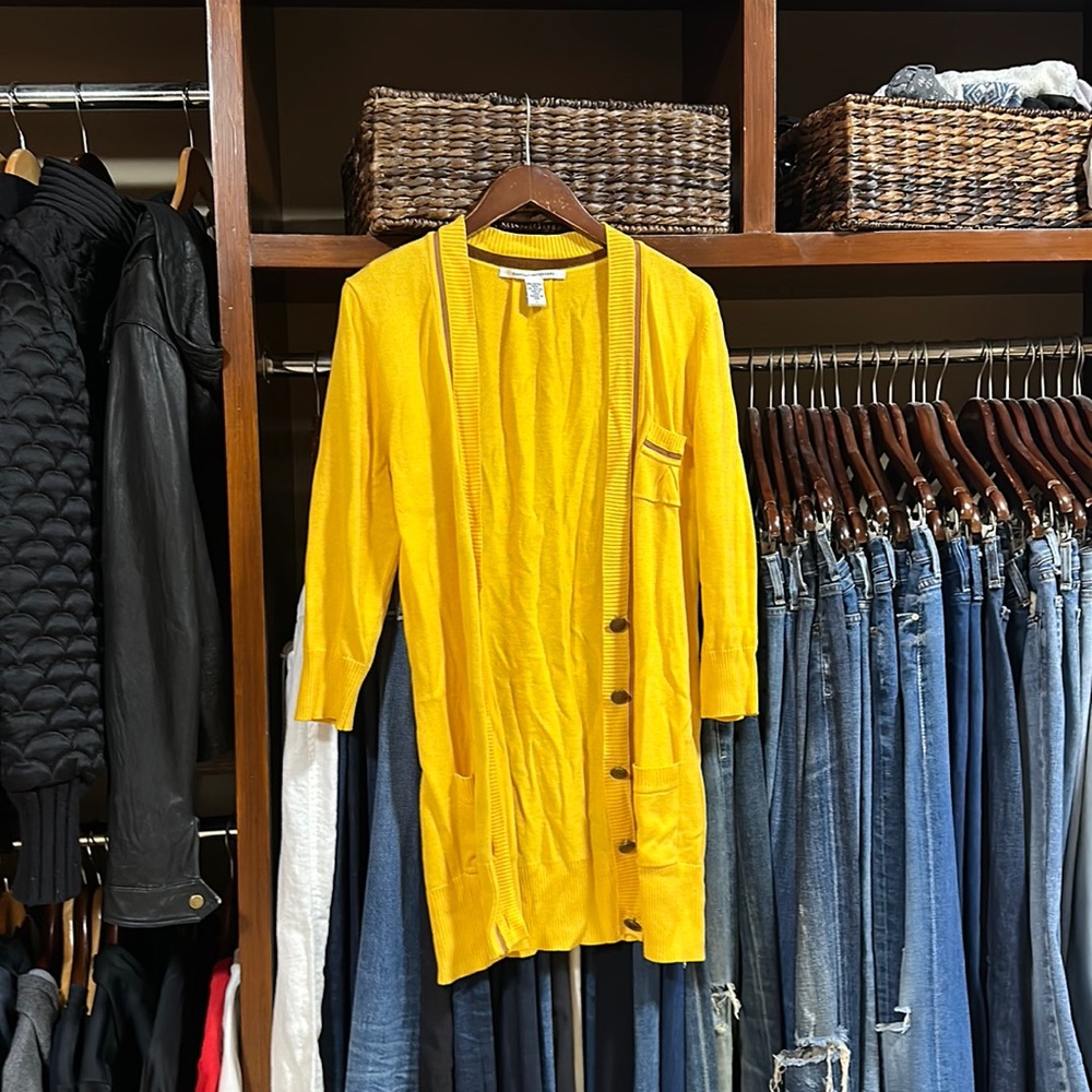DVF cotton silk cardi with leather piping